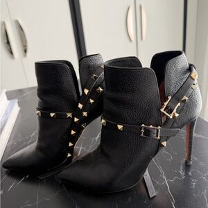 Valentino Garavani Black Leather Boots with Gold Studs